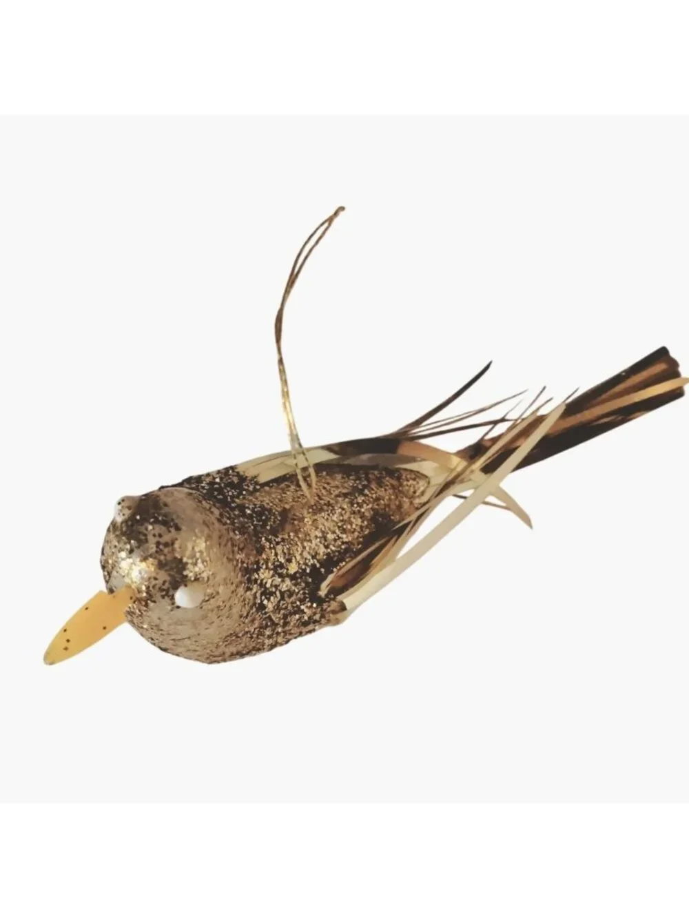 Gold Glitter Bird Ornaments Foil Feather Vintage Holiday Décor Lot 3
